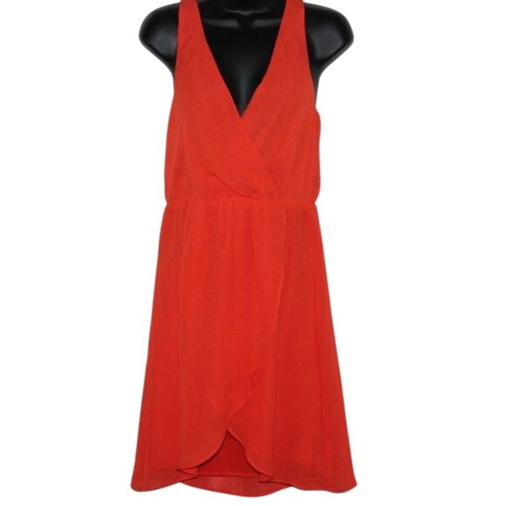 H&M Orange Plunge Neck Sz 8 Faux Wrap Sleeveless Above Knee Cocktail Dress - Picture 1 of 8